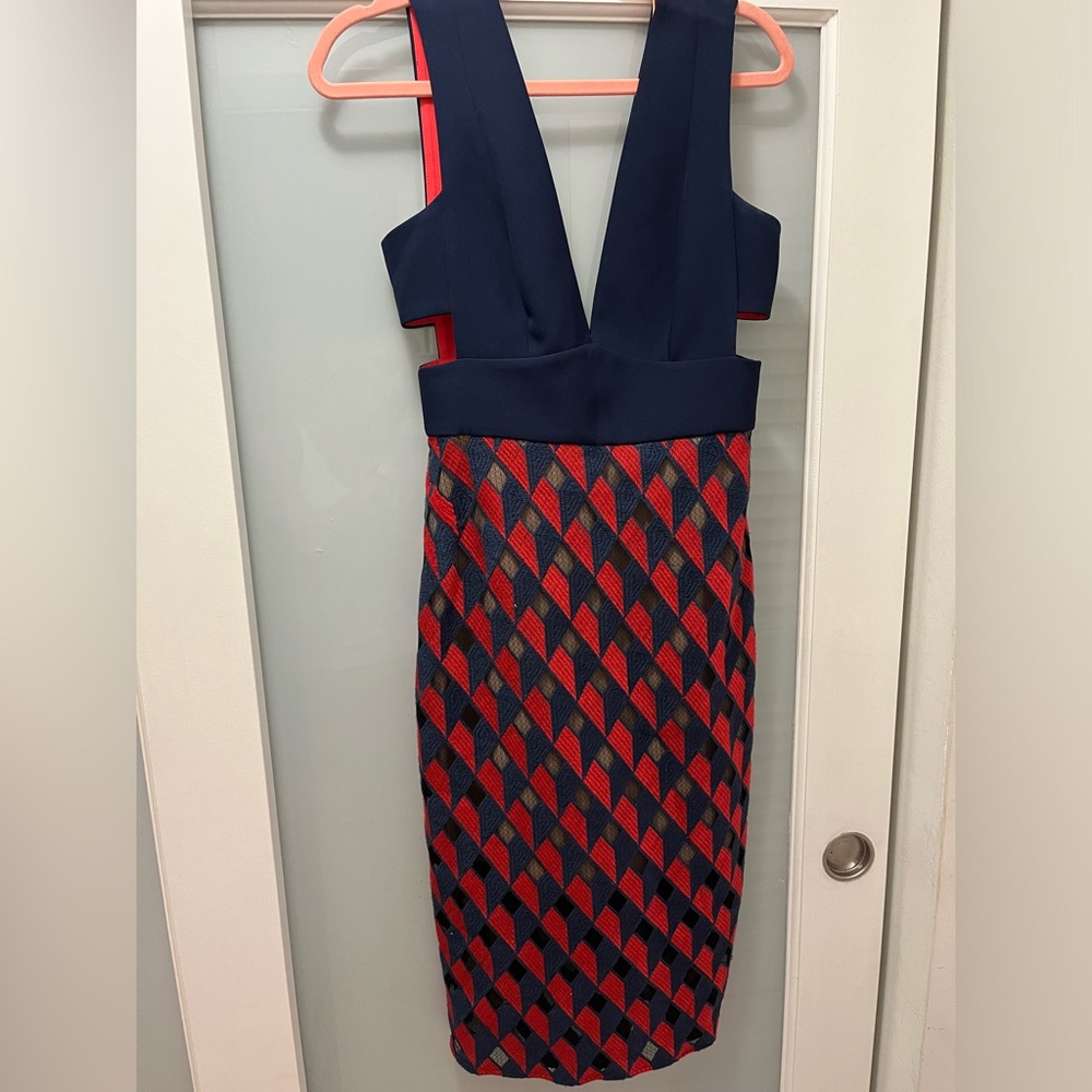 Long brand new with tags mid dress red and blue BCBGMAXAZRI